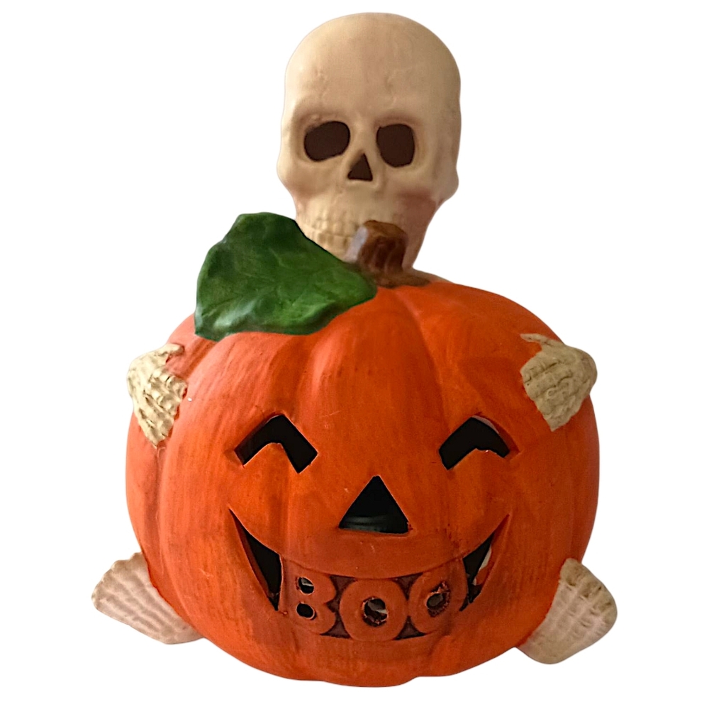 Vintage Halloween Figure Pumpkin Skeleton Light Up Ceramic 90s‎ Spooky Autumn - Picture 12 of 16